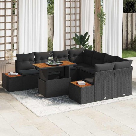 vidaXL Set pranzo giardino 9 pezzi con cuscini in rattan polietilene nero e acacia.