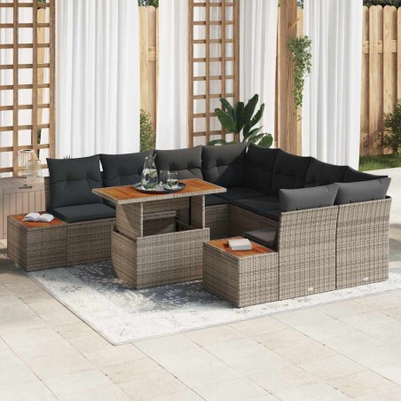 vidaXL Set da Pranzo da Giardino 9 Pezzi con Cuscini Grigi in Rattan Sintetico e Acacia