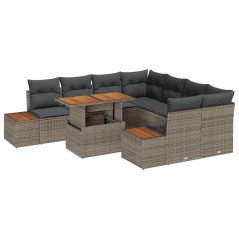 vidaXL Set da Pranzo da Giardino 9 Pezzi con Cuscini Grigi in Rattan Sintetico e Acacia