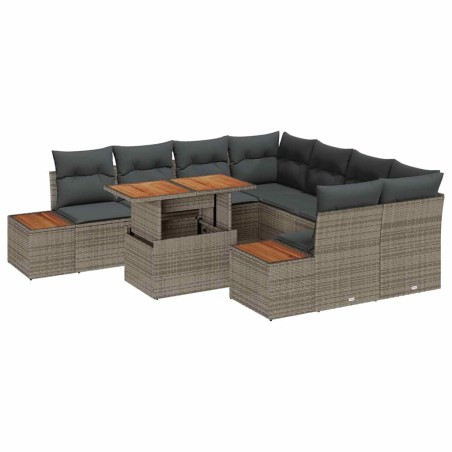 vidaXL Set da Pranzo da Giardino 9 Pezzi con Cuscini Grigi in Rattan Sintetico e Acacia