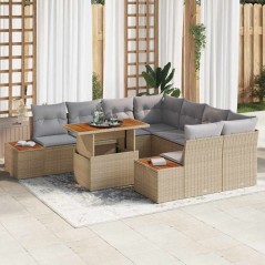 vidaXL Set pranzo giardino 9 pezzi con cuscini in rattan plastico beige e acacia.