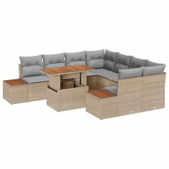 vidaXL Set pranzo giardino 9 pezzi con cuscini in rattan plastico beige e acacia.