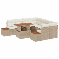 vidaXL Set da pranzo da giardino 9 pezzi con cuscini beige in polyrattan e acacia