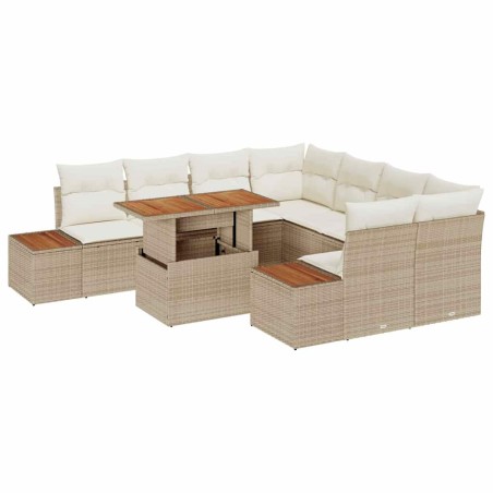 vidaXL Set da pranzo da giardino 9 pezzi con cuscini beige in polyrattan e acacia