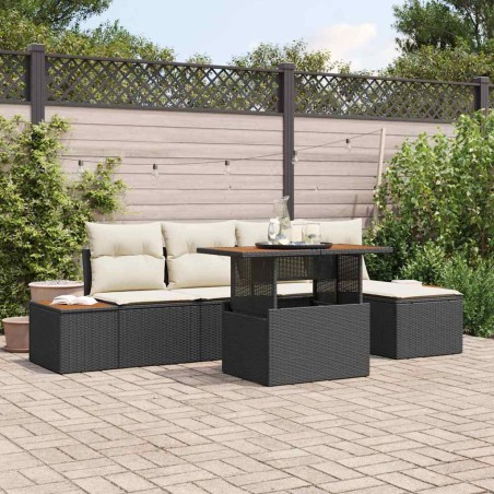 vidaXL Set da pranzo da giardino a 6 pezzi con cuscini, rattan nero e legno di acacia