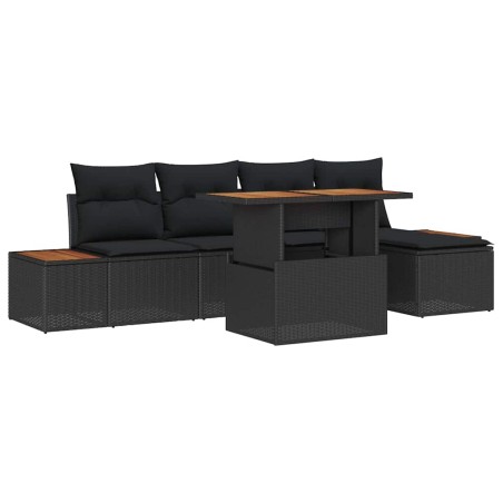 vidaXL Set da pranzo da giardino a 6 pezzi con cuscini in polyrattan nero e acacia