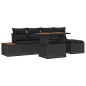 vidaXL Set da pranzo da giardino a 6 pezzi con cuscini in polyrattan nero e acacia