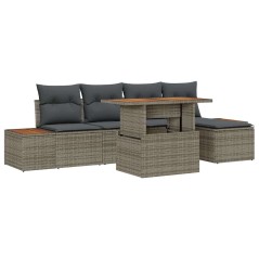 vidaXL Set da Pranzo da Giardino in 6 Pezzi con Cuscini Grigi in Rattan Polipropilene e Legno di Acacia
