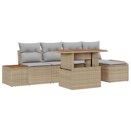 vidaXL Set da Pranzo da Giardino 6 Pezzi Con Cuscini Beige in Rattan Sintetico e Legno di Acacia