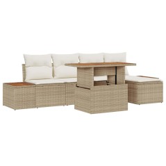 vidaXL Set da pranzo da giardino 6 pezzi con cuscini beige in rattan sintetico e legno di acacia.