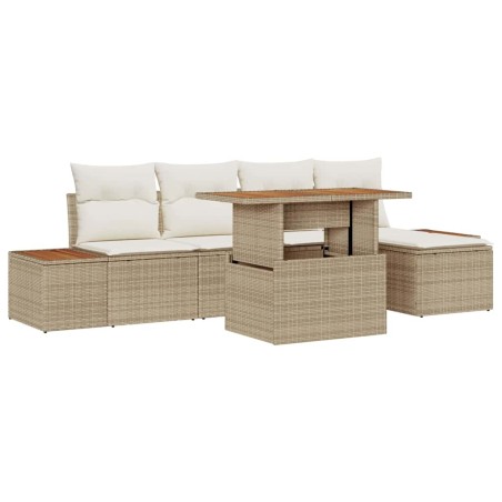 vidaXL Set da pranzo da giardino 6 pezzi con cuscini beige in rattan sintetico e legno di acacia.