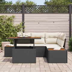 vidaXL Set da Pranzo per il Giardino in 5 Pezzi con Cuscini in Rattan Nero e Acacia