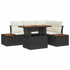 vidaXL Set da Pranzo per il Giardino in 5 Pezzi con Cuscini in Rattan Nero e Acacia