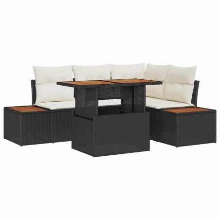 vidaXL Set da Pranzo per il Giardino in 5 Pezzi con Cuscini in Rattan Nero e Acacia