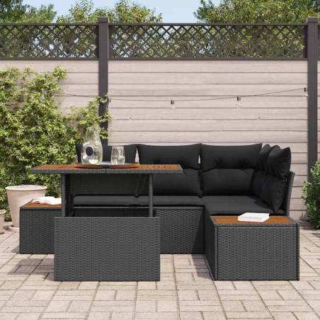 vidaXL Set da pranzo da giardino 5 pezzi con cuscini in rattan polimerico nero e acacia