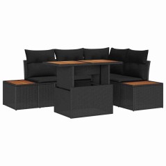 vidaXL Set da pranzo da giardino 5 pezzi con cuscini in rattan polimerico nero e acacia