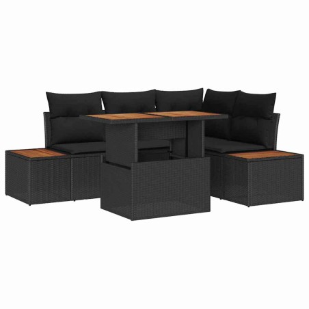 vidaXL Set da pranzo da giardino 5 pezzi con cuscini in rattan polimerico nero e acacia