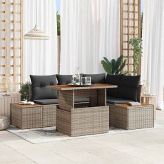 vidaXL Set da Pranzo da Giardino in 5 Pezzi con Cuscini Grigi in Rattan Polyrattan e Acacia