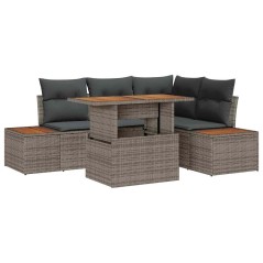 vidaXL Set da Pranzo da Giardino in 5 Pezzi con Cuscini Grigi in Rattan Polyrattan e Acacia