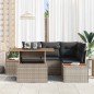 vidaXL Set da Pranzo da Giardino in 5 Pezzi con Cuscini Grigi in Rattan Polyrattan e Acacia