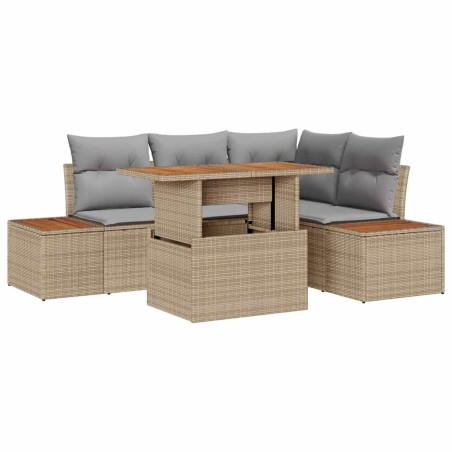 vidaXL Set da Pranzo da Giardino 5 Pezzi con Cuscini Beige in Rattan Sintetico e Acacia