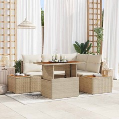 vidaXL Set da Pranzo da Giardino 5 Pezzi con Cuscini Beige in Rattan Sintetico e Acacia