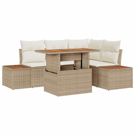 vidaXL Set da Pranzo da Giardino 5 Pezzi con Cuscini Beige in Rattan Sintetico e Acacia