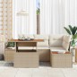 vidaXL Set da Pranzo da Giardino 5 Pezzi con Cuscini Beige in Rattan Sintetico e Acacia