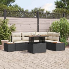 vidaXL Set da Pranzo da Giardino 6 Pezzi con Cuscini in Rattan Polyrattan Nero e Acacia