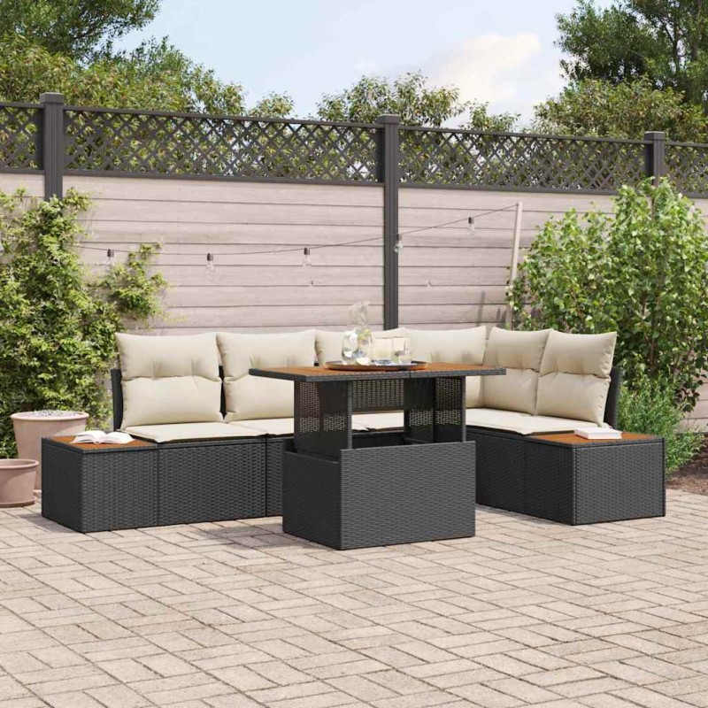 vidaXL Set da Pranzo da Giardino 6 Pezzi con Cuscini in Rattan Polyrattan Nero e Acacia