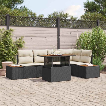 vidaXL Set da Pranzo da Giardino 6 Pezzi con Cuscini in Rattan Polyrattan Nero e Acacia