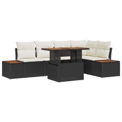 vidaXL Set da Pranzo da Giardino 6 Pezzi con Cuscini in Rattan Polyrattan Nero e Acacia