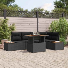 vidaXL Set da Pranzo da Giardino 6 Pezzi con Cuscini in Rattan Nero e Acacia