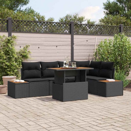 vidaXL Set da Pranzo da Giardino 6 Pezzi con Cuscini in Rattan Nero e Acacia
