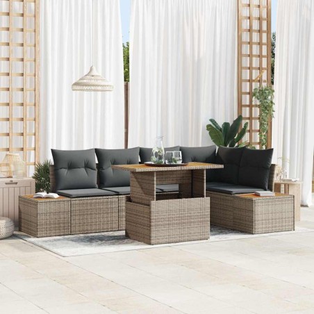 vidaXL Set da Pranzo per Giardino 6 Pezzi con Cuscini Grigi in Rattan e Poliestere