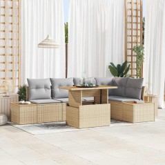vidaXL Set da Pranzo da Giardino con 6 Pezzi e Cuscini Beige in Polyrattan e Acacia