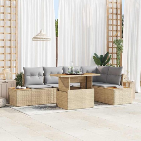 vidaXL Set da Pranzo da Giardino con 6 Pezzi e Cuscini Beige in Polyrattan e Acacia