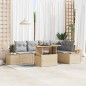 vidaXL Set da Pranzo da Giardino con 6 Pezzi e Cuscini Beige in Polyrattan e Acacia