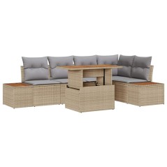 vidaXL Set da Pranzo da Giardino con 6 Pezzi e Cuscini Beige in Polyrattan e Acacia