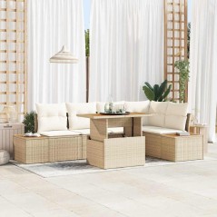 vidaXL Set da Pranzo da Giardino 6 Pezzi con Cuscini Beige in Polyrattan e Acacia