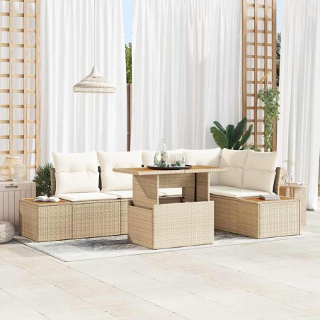 vidaXL Set da Pranzo da Giardino 6 Pezzi con Cuscini Beige in Polyrattan e Acacia