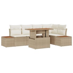 vidaXL Set da Pranzo da Giardino 6 Pezzi con Cuscini Beige in Polyrattan e Acacia