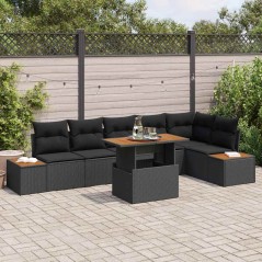 vidaXL Set da giardino 7 pezzi con cuscini in rattan sintetico nero e acacia