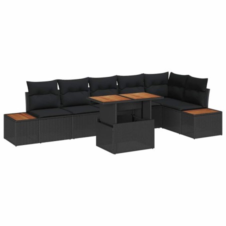 vidaXL Set da giardino 7 pezzi con cuscini in rattan sintetico nero e acacia