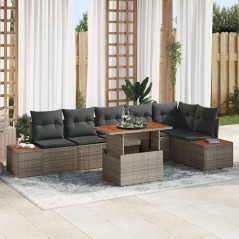 vidaXL Set da Pranzo da Giardino 7 Pezzi con Cuscini Grigi in Polyrattan e Acacia