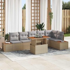 vidaXL Set da Pranzo da Giardino 7 Pezzi di con Cuscini in Rattan Sintetico Beige e Acacia