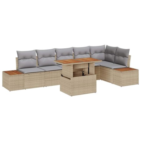 vidaXL Set da Pranzo da Giardino 7 Pezzi di con Cuscini in Rattan Sintetico Beige e Acacia