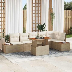 vidaXL Set da pranzo da giardino di 7 pezzi con cuscini beige
