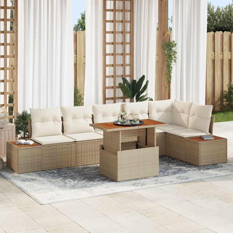 vidaXL Set da pranzo da giardino di 7 pezzi con cuscini beige
