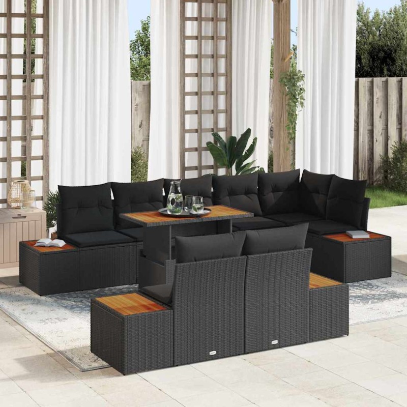 vidaXL Set da Pranzo da Giardino 9 Pezzi con Cuscini in Rattan Sintetico Nero e Acacia